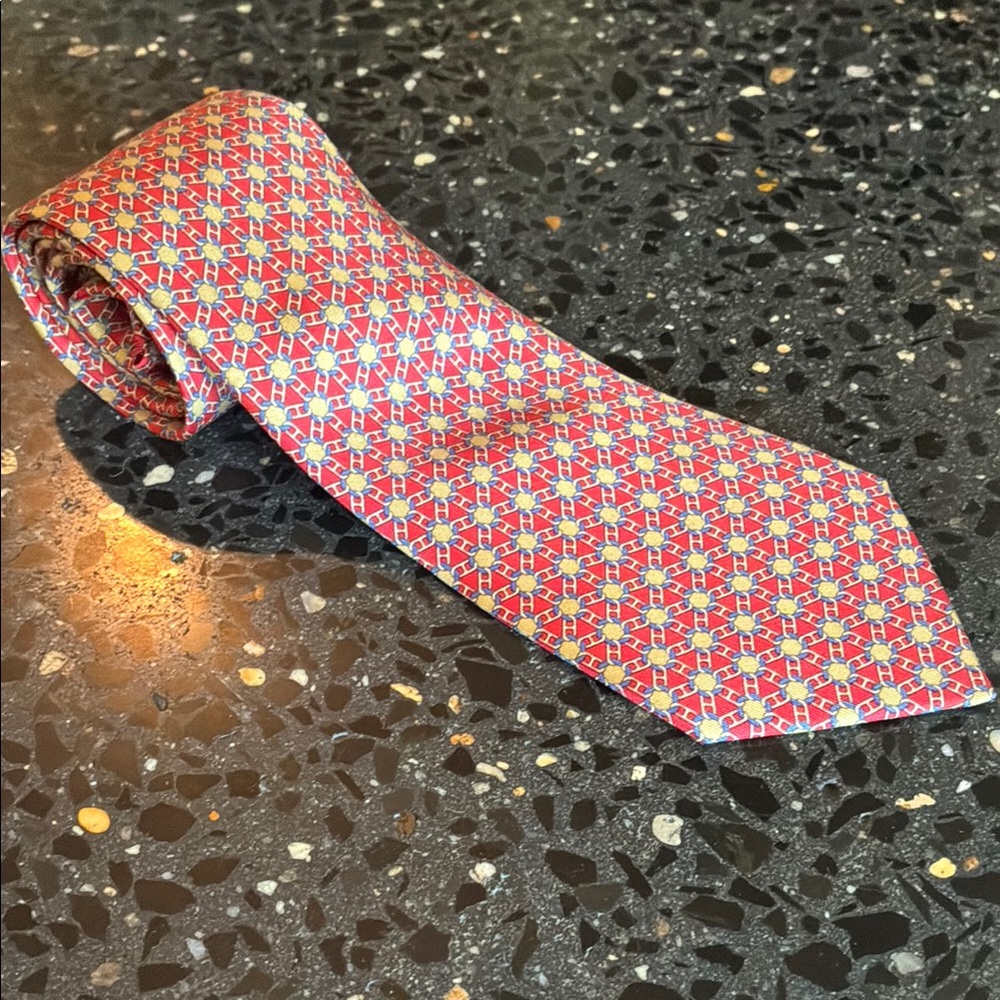 Hermes Red Patterned Silk Tie